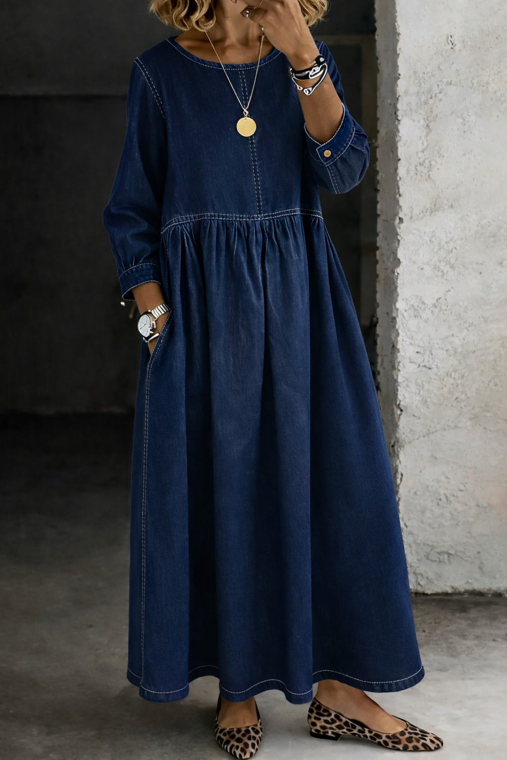 Melissa | Denimjurk met lange mouwen en ronde hals