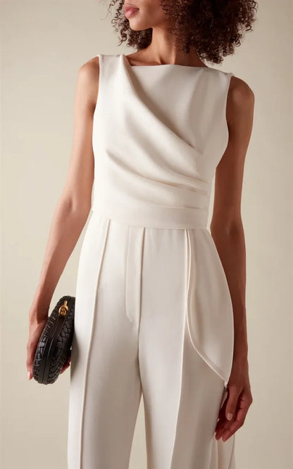 Weißer Jumpsuit aus fließendem Cady