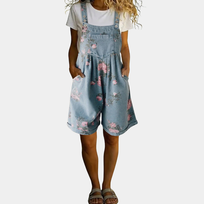 Adriana - Denim jumpsuit met bloemenprint, zacht katoen en een vintage wassing
