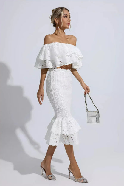 Anaya White Cutout Rüschen-Set
