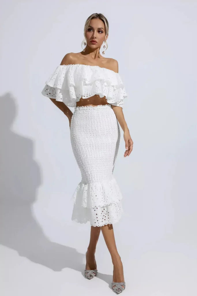 Anaya White Cutout Rüschen-Set