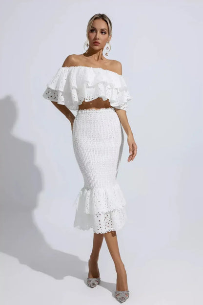 Anaya White Cutout Rüschen-Set