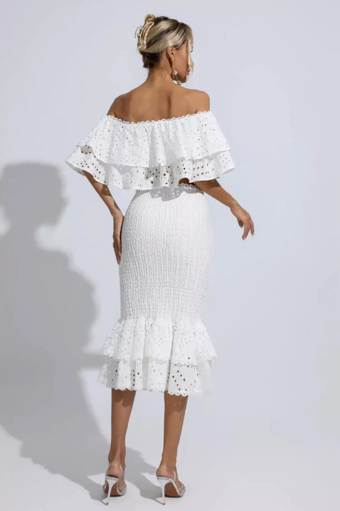 Anaya White Cutout Rüschen-Set