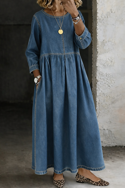 Melissa | Denimjurk met lange mouwen en ronde hals