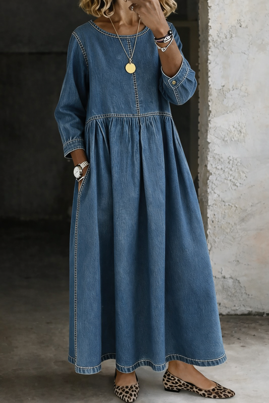 Melissa | Denimjurk met lange mouwen en ronde hals