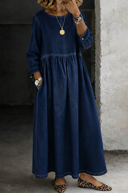 Melissa | Denimjurk met lange mouwen en ronde hals