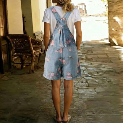 Adriana - Denim jumpsuit met bloemenprint, zacht katoen en een vintage wassing