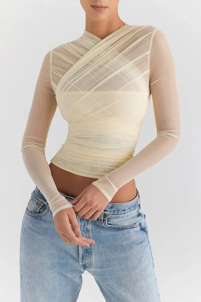Valentina - Crop top sexy à manches longues