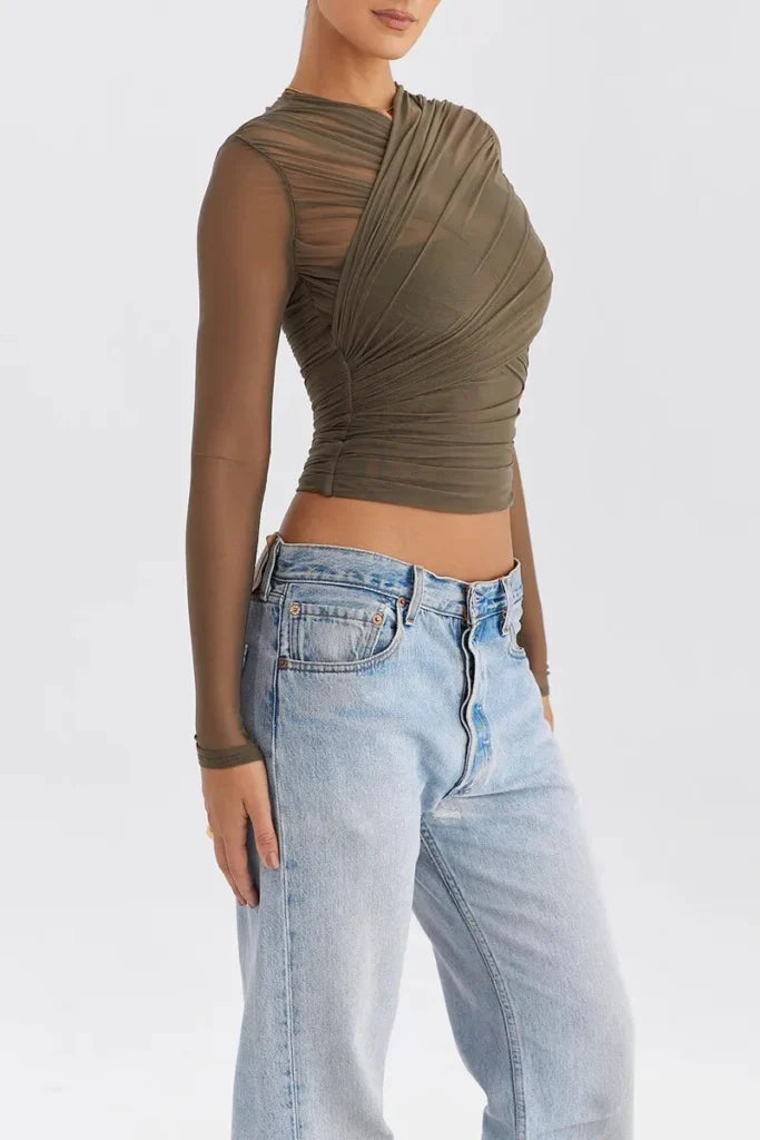 Valentina - Crop top sexy à manches longues