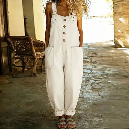 Carmen - Combinaison vintage en jean de coton doux avec bretelles réglables