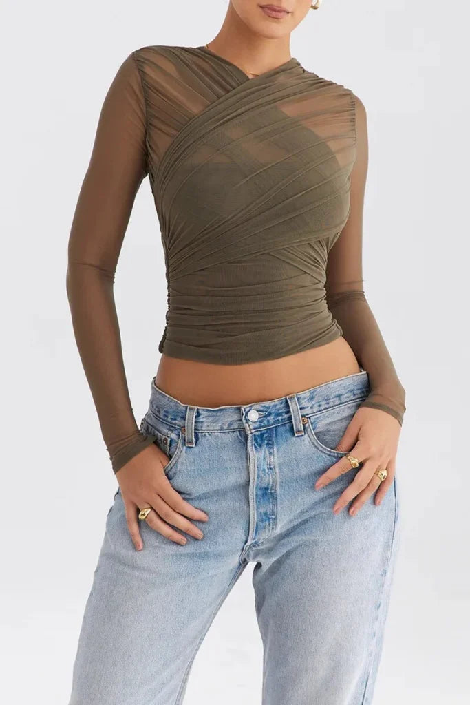 Valentina - Crop top sexy à manches longues