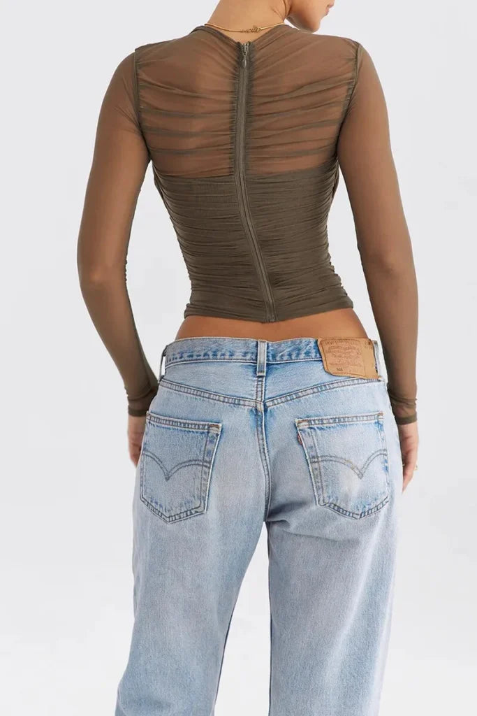 Valentina - Crop top sexy à manches longues