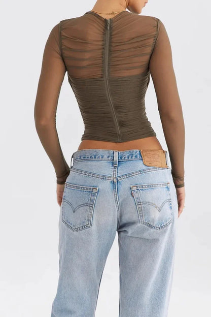 Valentina - Crop top sexy à manches longues