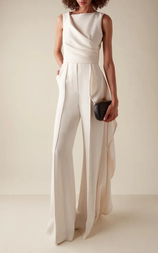 Weißer Jumpsuit aus fließendem Cady