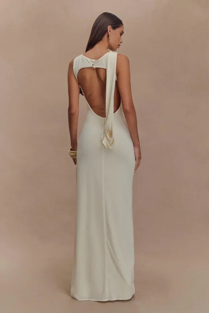 Solid Gathering Split Maxikleid