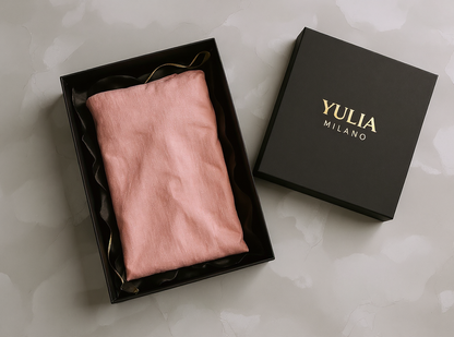 Minimalistische roze maxi-jurk met V-hals van gemengd linnen voor dames
