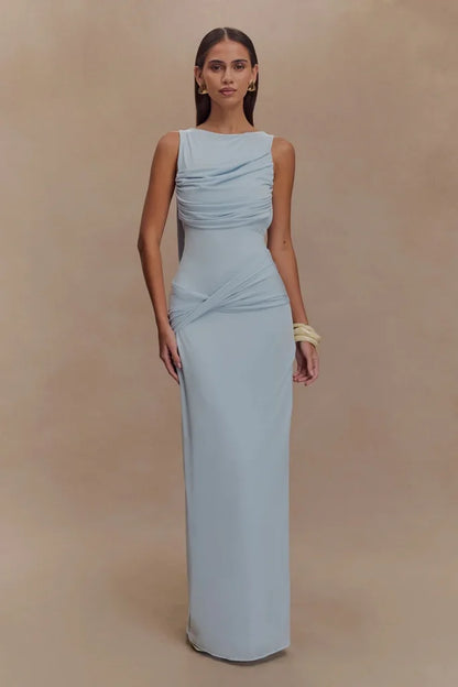 Solid Gathering Split Maxikleid