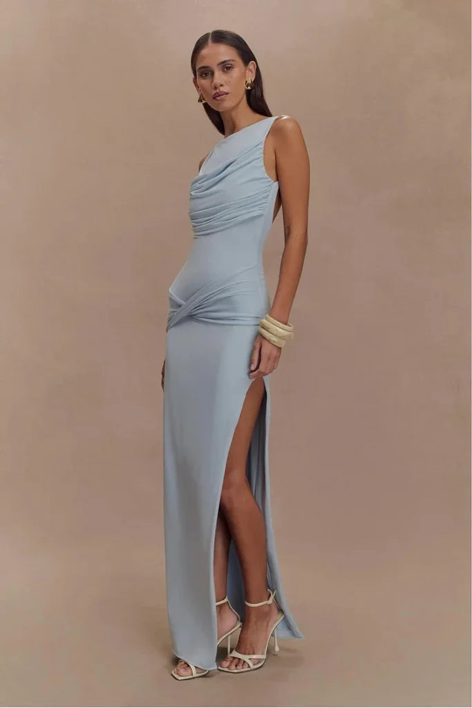 Solid Gathering Split Maxikleid