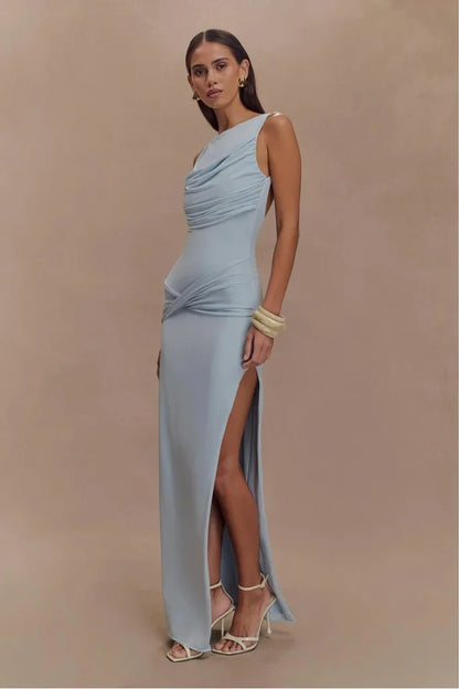 Solid Gathering Split Maxikleid