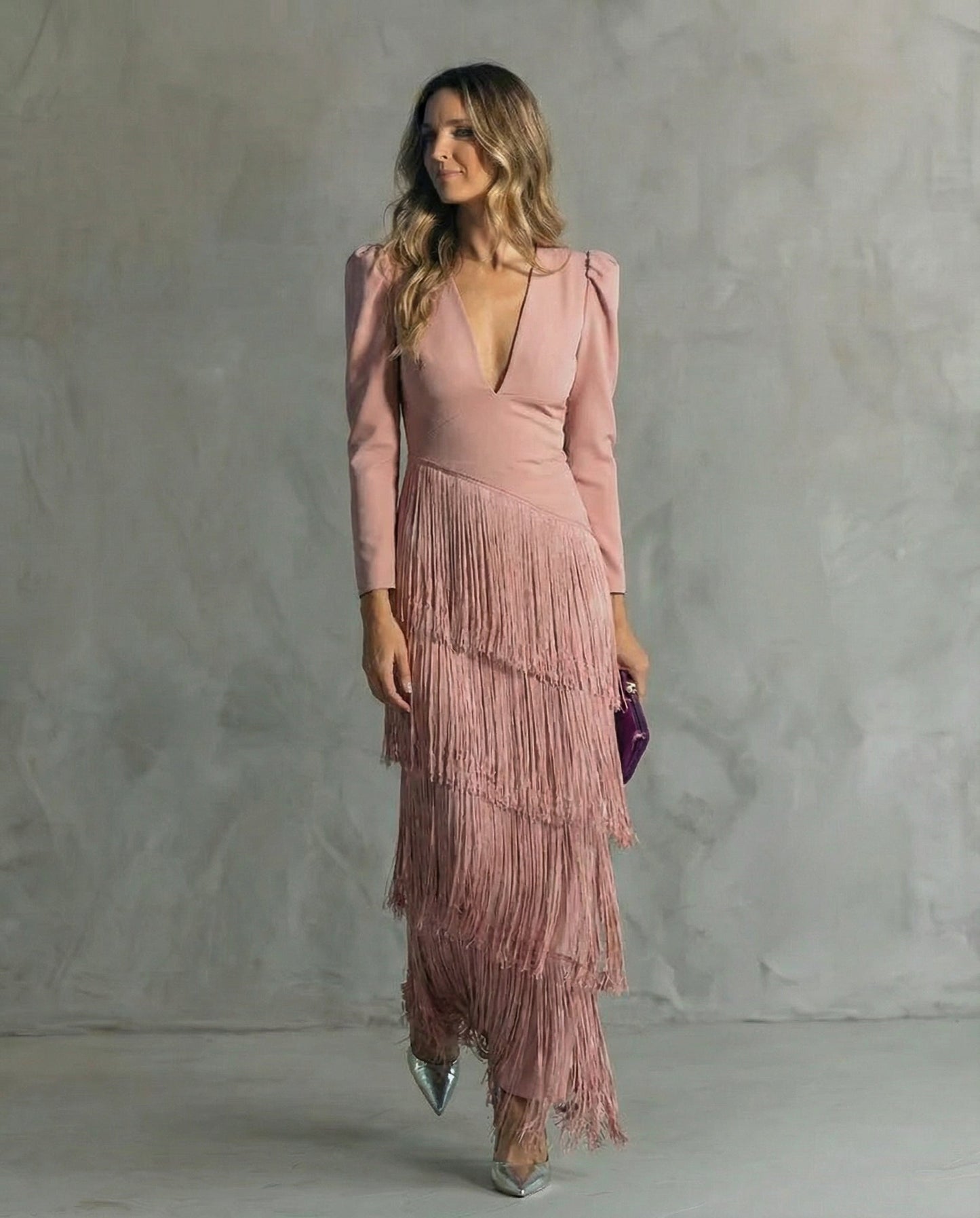 Alessia - Elegante midijurk met franjes aan de mouwen