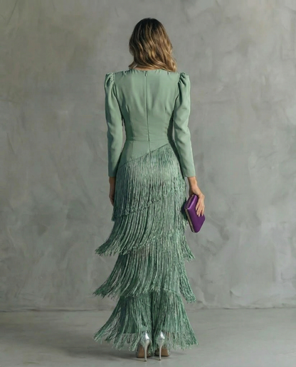 Alessia - Elegante midijurk met franjes aan de mouwen
