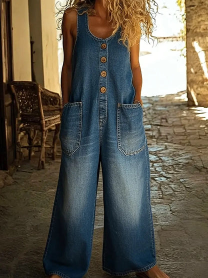 Valentina - Overall van vintage gewassen katoenen denim
