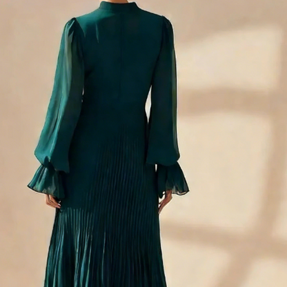 Elegante midi-jurk met plooien en ruches