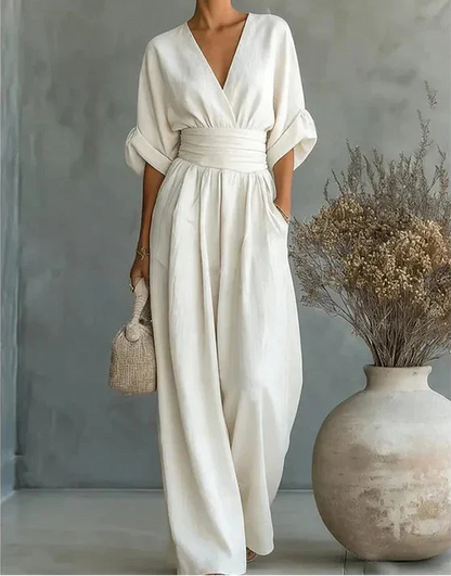 Daniella | Elegante jumpsuit met V-hals en wijde pijpen
