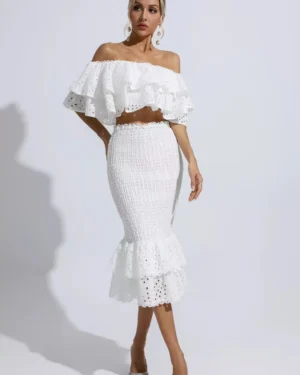 Anaya White Cutout Ruffle Set