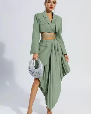 Myra Green Ruffle Blazer Set