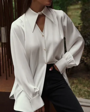 Freya Pointed Collar Button Blouse