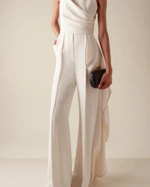 White Draped Cady Jumpsuit