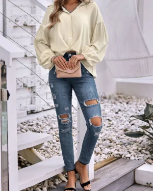 Cross Lapels And Hem Blouse